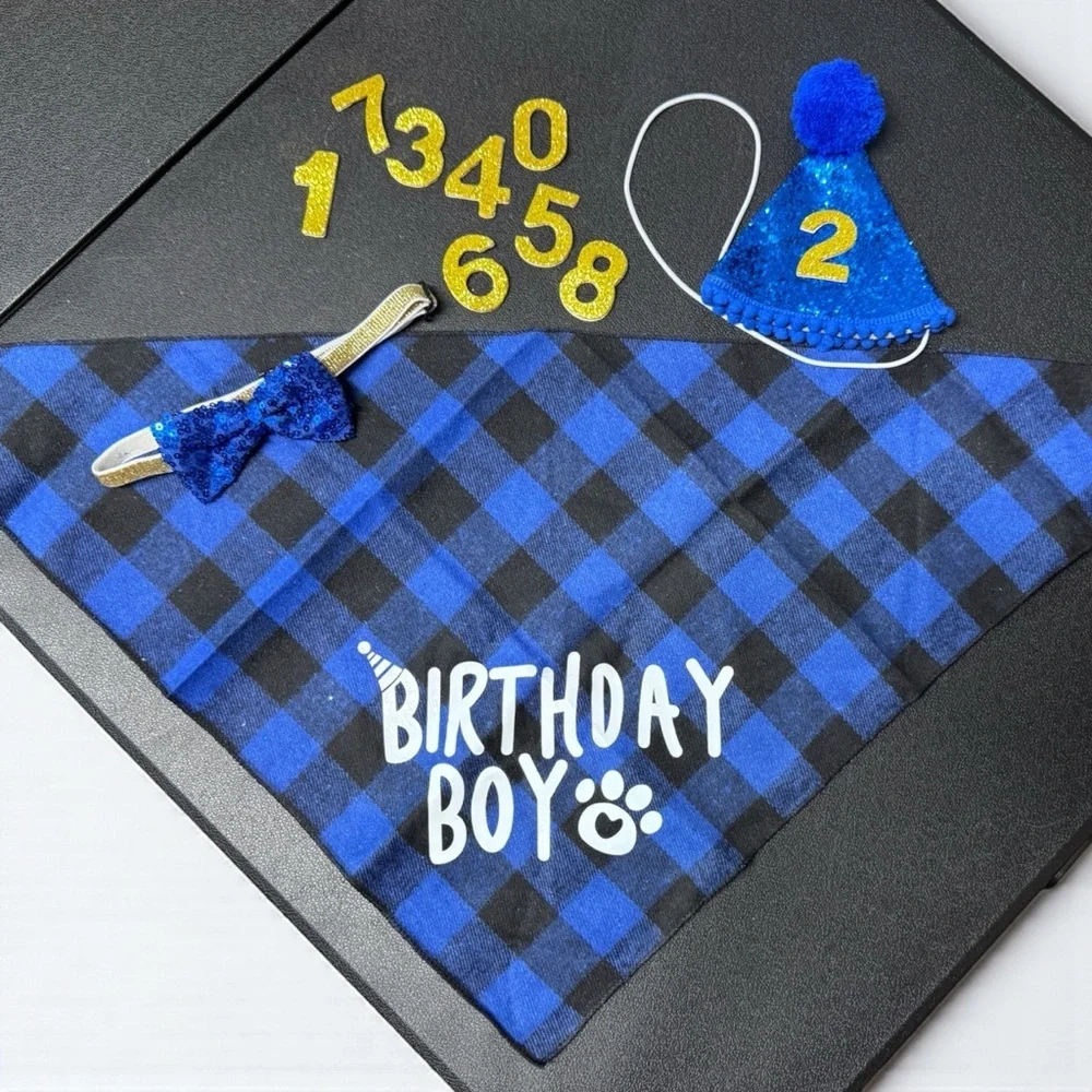 Dog Birthday Boy Party Set Bandana Hat Bow Tie NWT